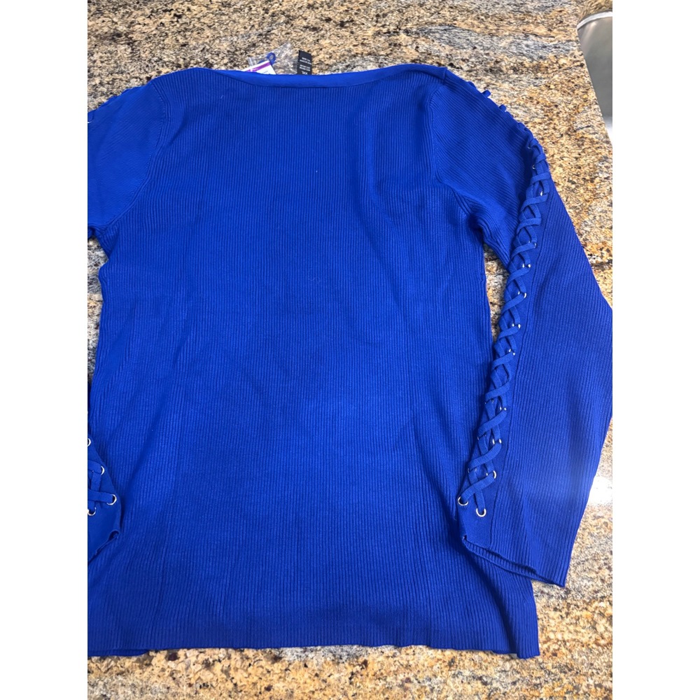 NWT INC International Concepts Blue Lace Up Sleeve Ribbed Knit Sweater Top XXL - Picture 9 of 9